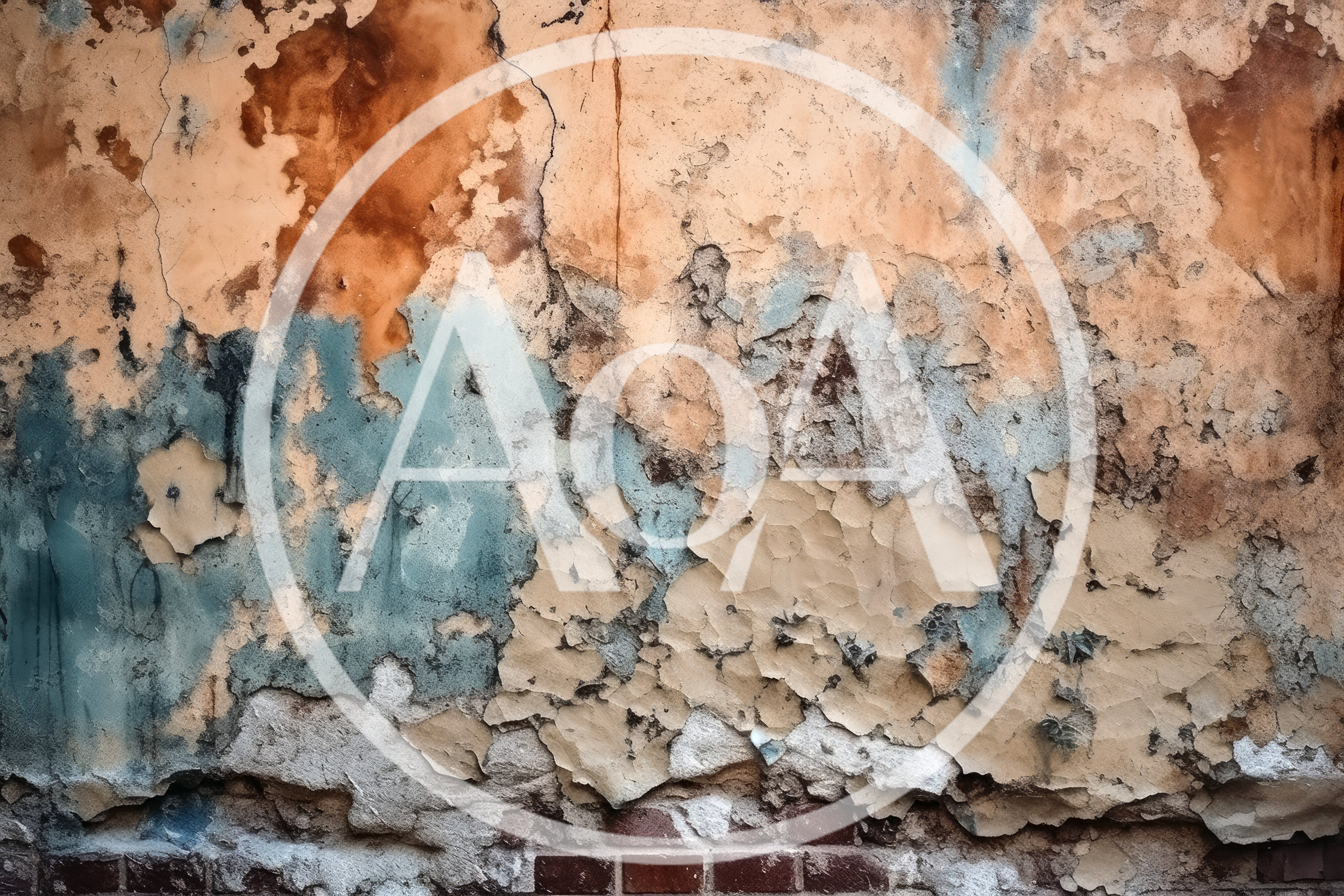 Weathered Wall With Peeling Paint And Exposed Brick