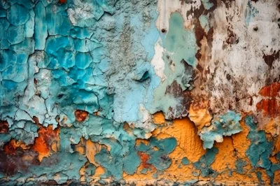 Weathered Metal Surface With Peeling Multi-Colored Paint