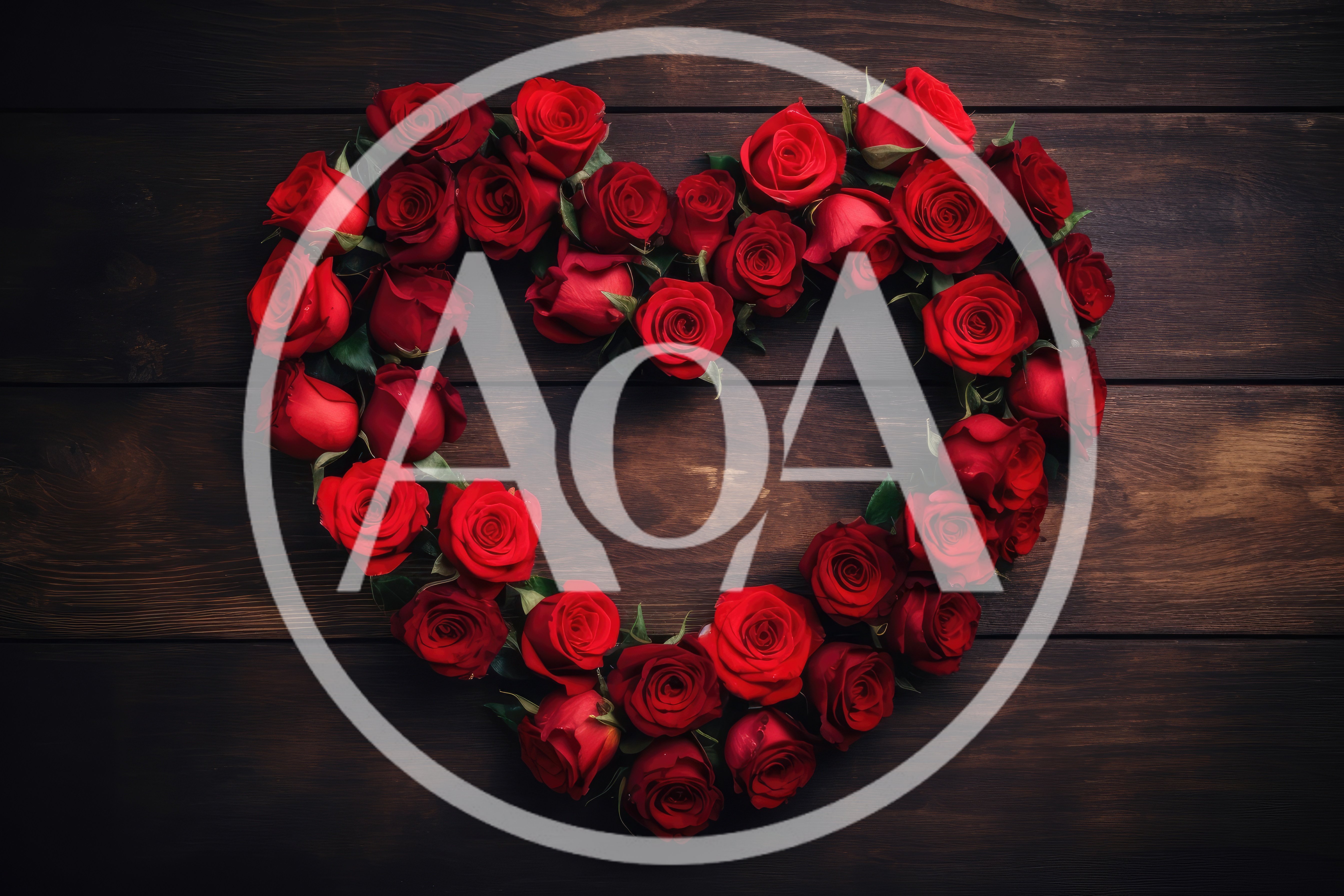 Heart Shape Arrangement Of Red Roses On Wooden Background
