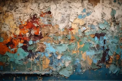 Distressed Wall Surface With Peeling Multi-Colored Paint Layers