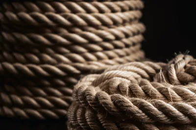 Coiled Natural Fiber Rope On Dark Background