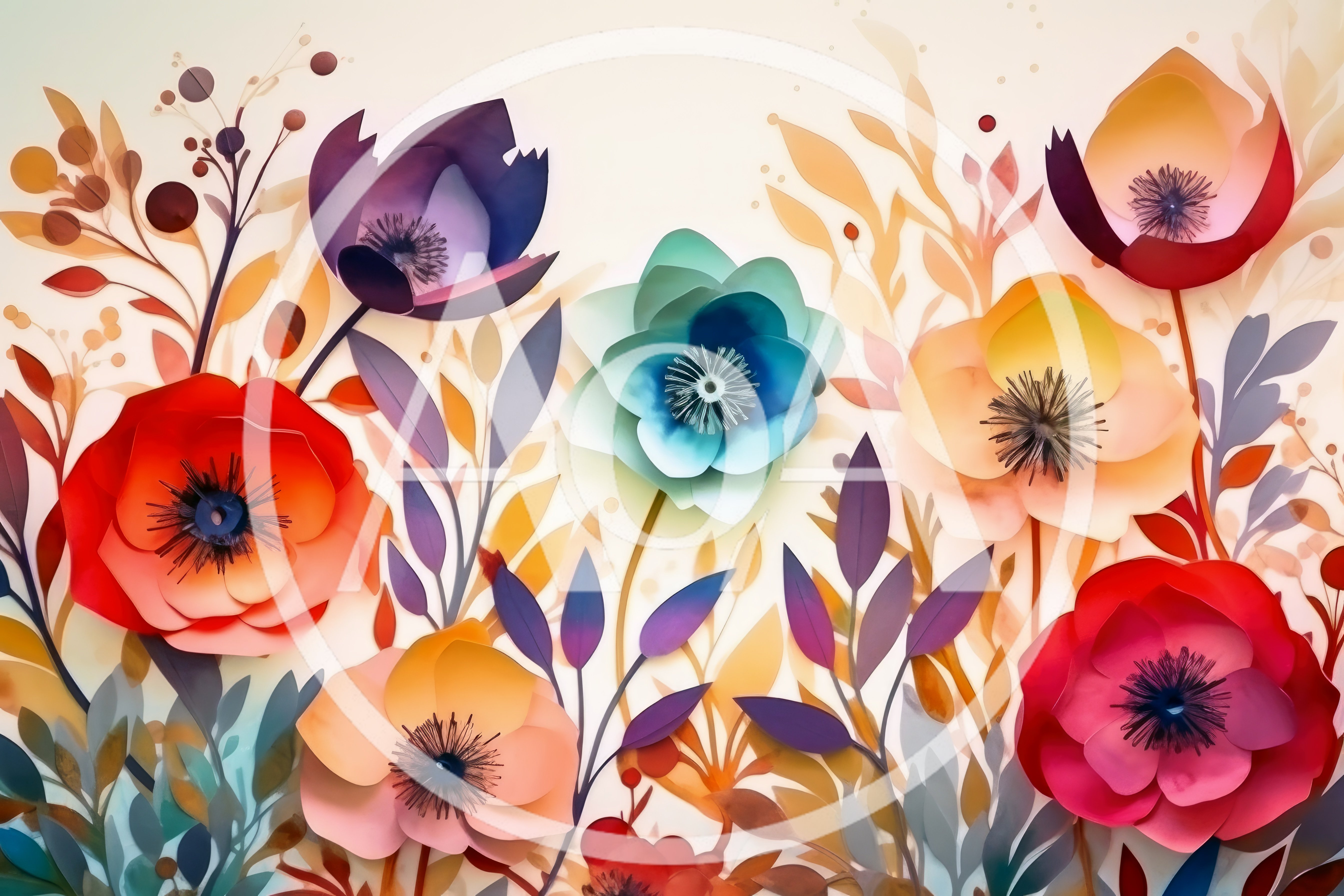 Paper Cutout Floral Illustration With Vibrant Watercolor Flowers
