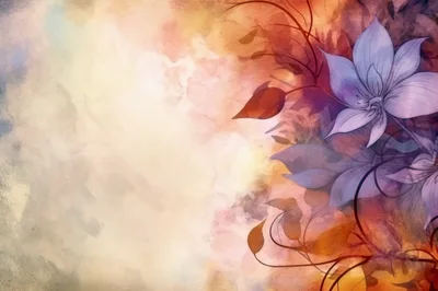 Abstract Watercolor Floral Background With Purple Flowers