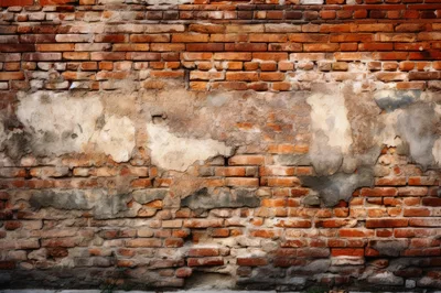 Weathered Red Brick Wall With Patches Of Plaster