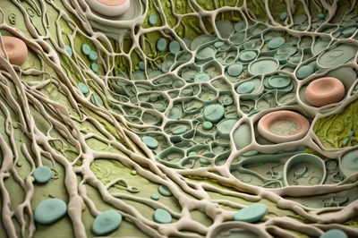 Microscopic View of Cellular Structures and Blood Cells