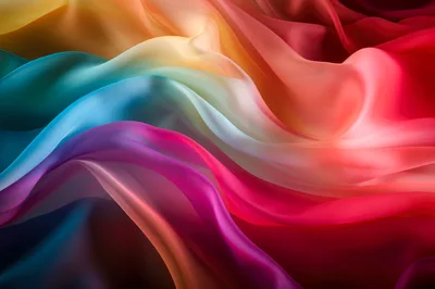 Abstract Flowing Silk Fabric With Vibrant Rainbow Gradient