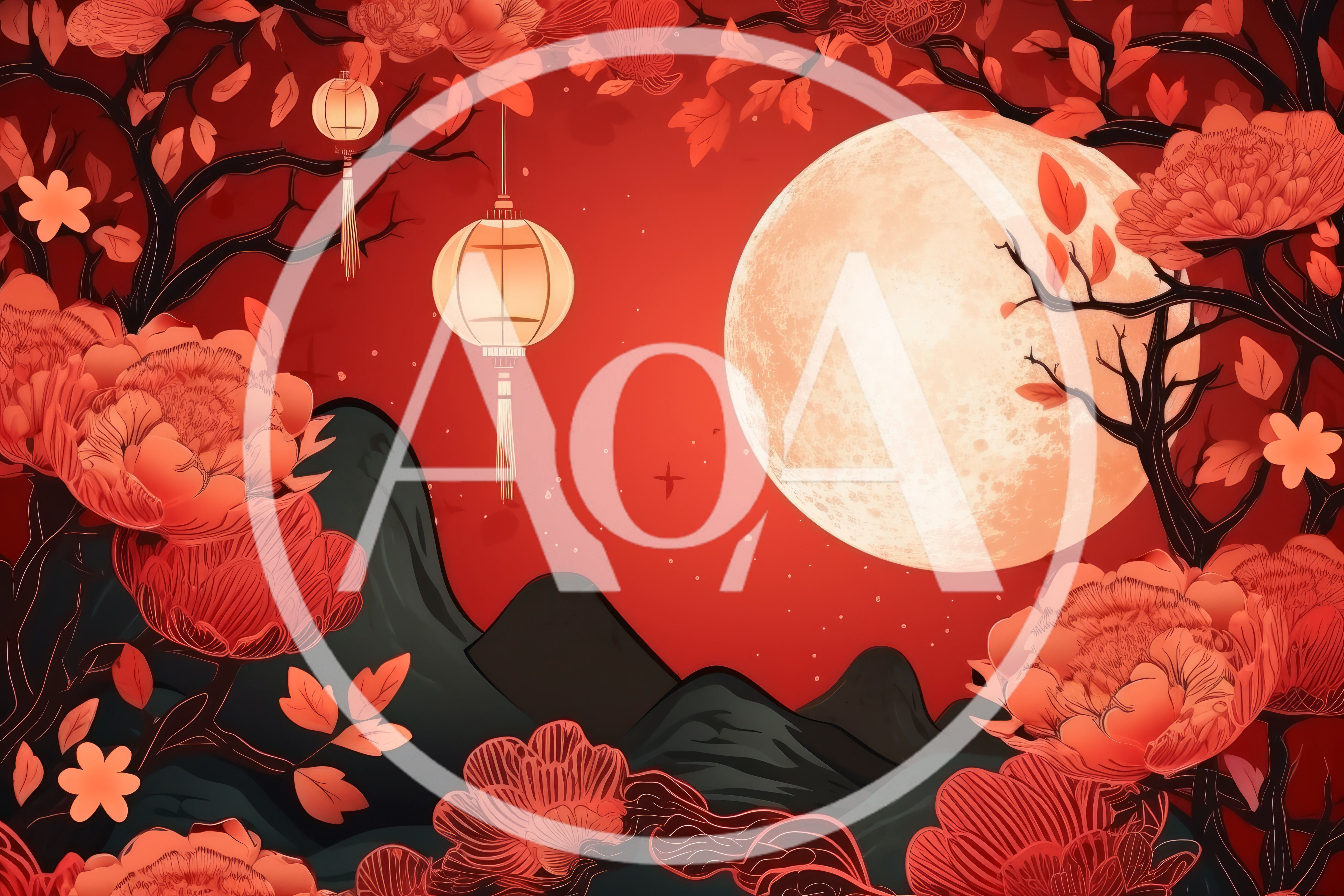Mid Autumn Festival Illustration With Full Moon And Lanterns