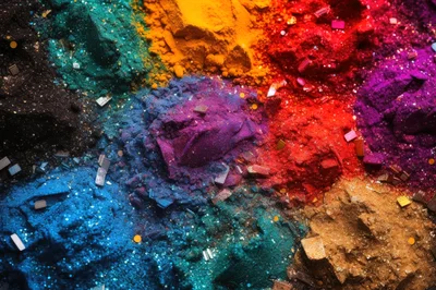 Vibrant Multicolored Cosmetic Pigment Powder Piles