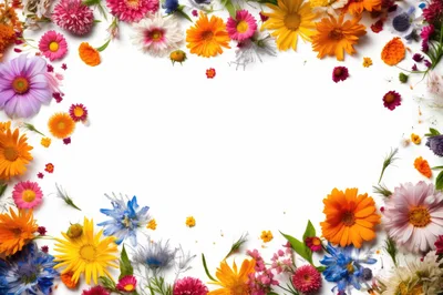Floral Frame With Colorful Spring Flowers