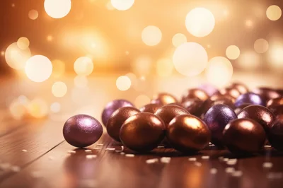 Metallic Easter Eggs On A Wooden Surface