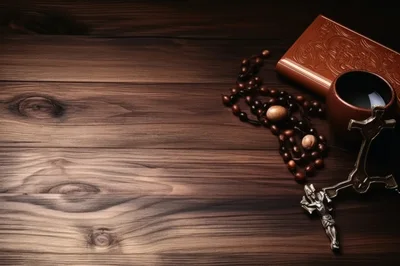 Religious Objects on Dark Wooden Table