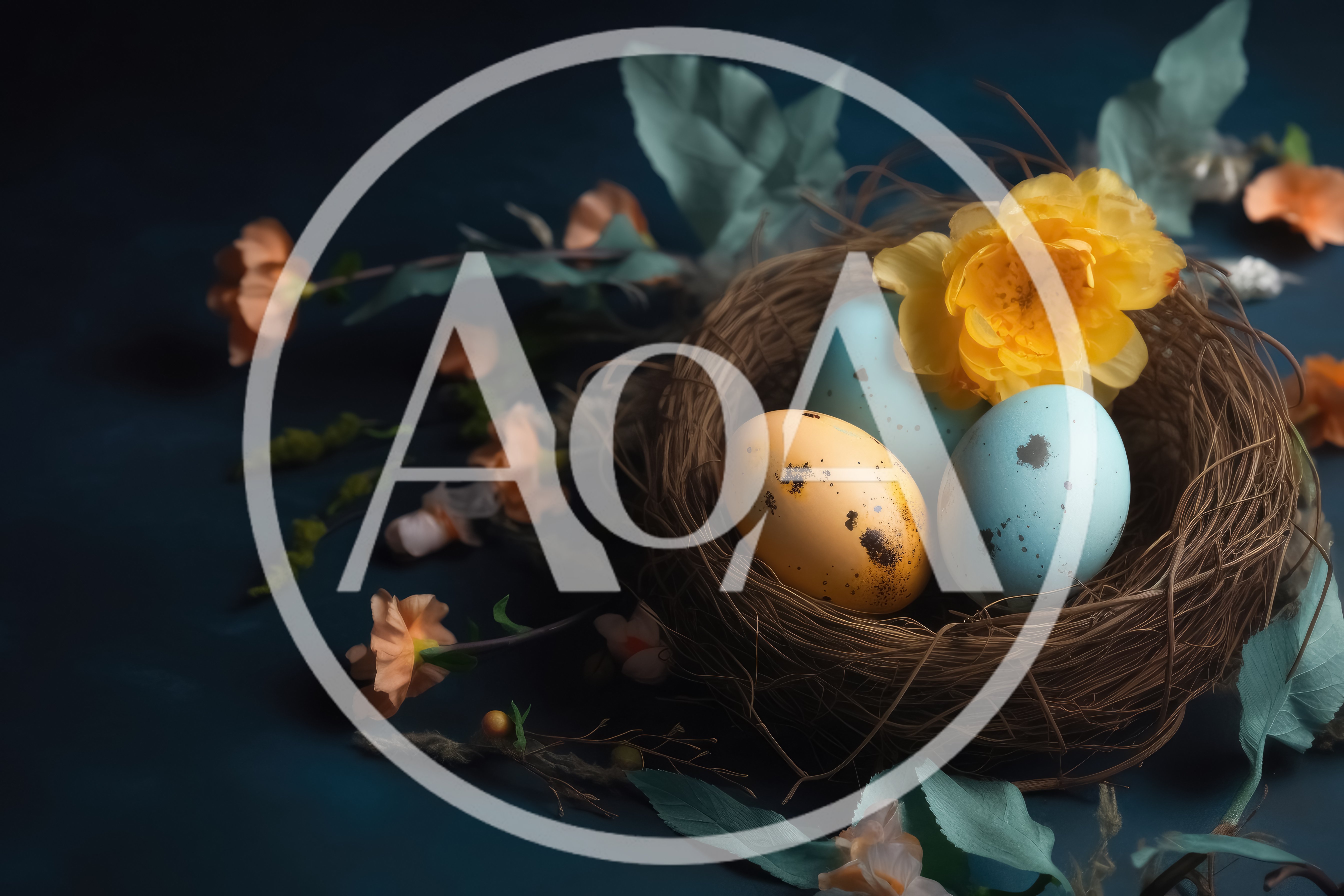 Easter Eggs In A Nest With Yellow Flowers