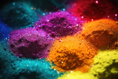 Vibrant Piles Of Colorful Glittering Cosmetic Pigment Powder
