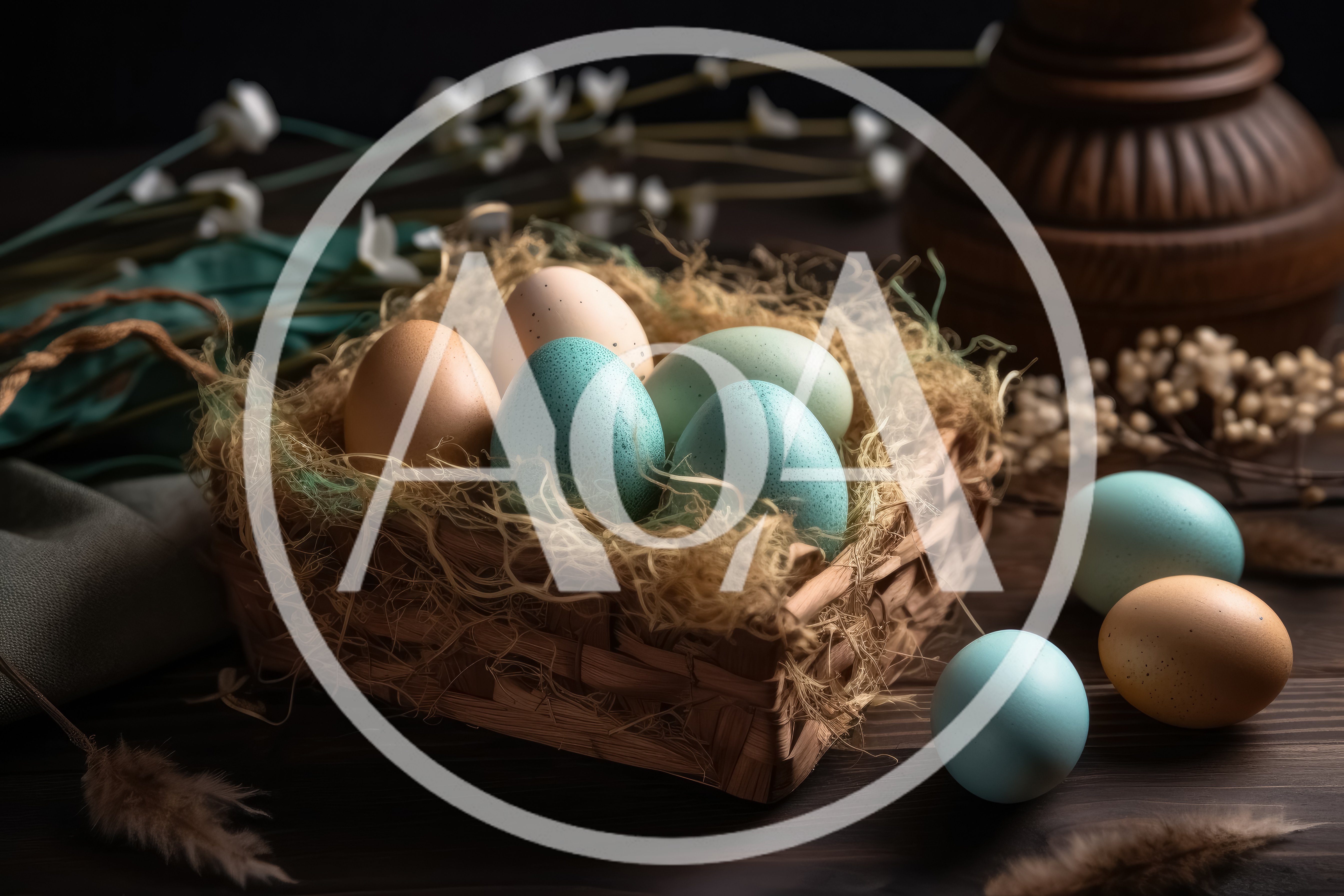 Easter Eggs In A Rustic Woven Basket