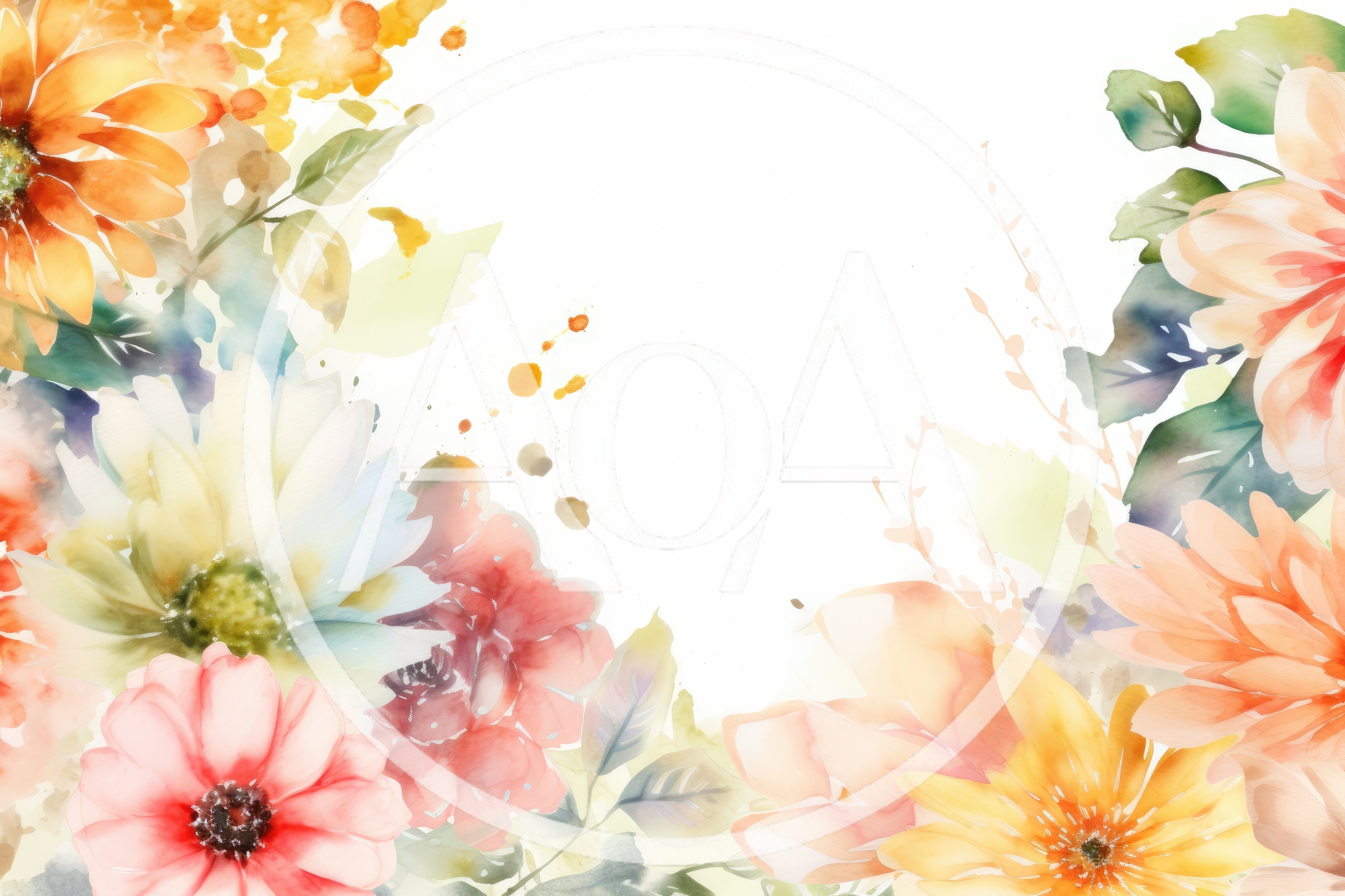 Watercolor Floral Frame With Vibrant Spring Flowers