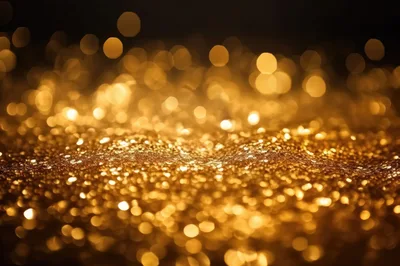 Golden Glitter Particles With Bokeh Background