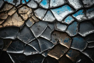 Abstract Cracked Paint Texture With Blue And Gold Tones
