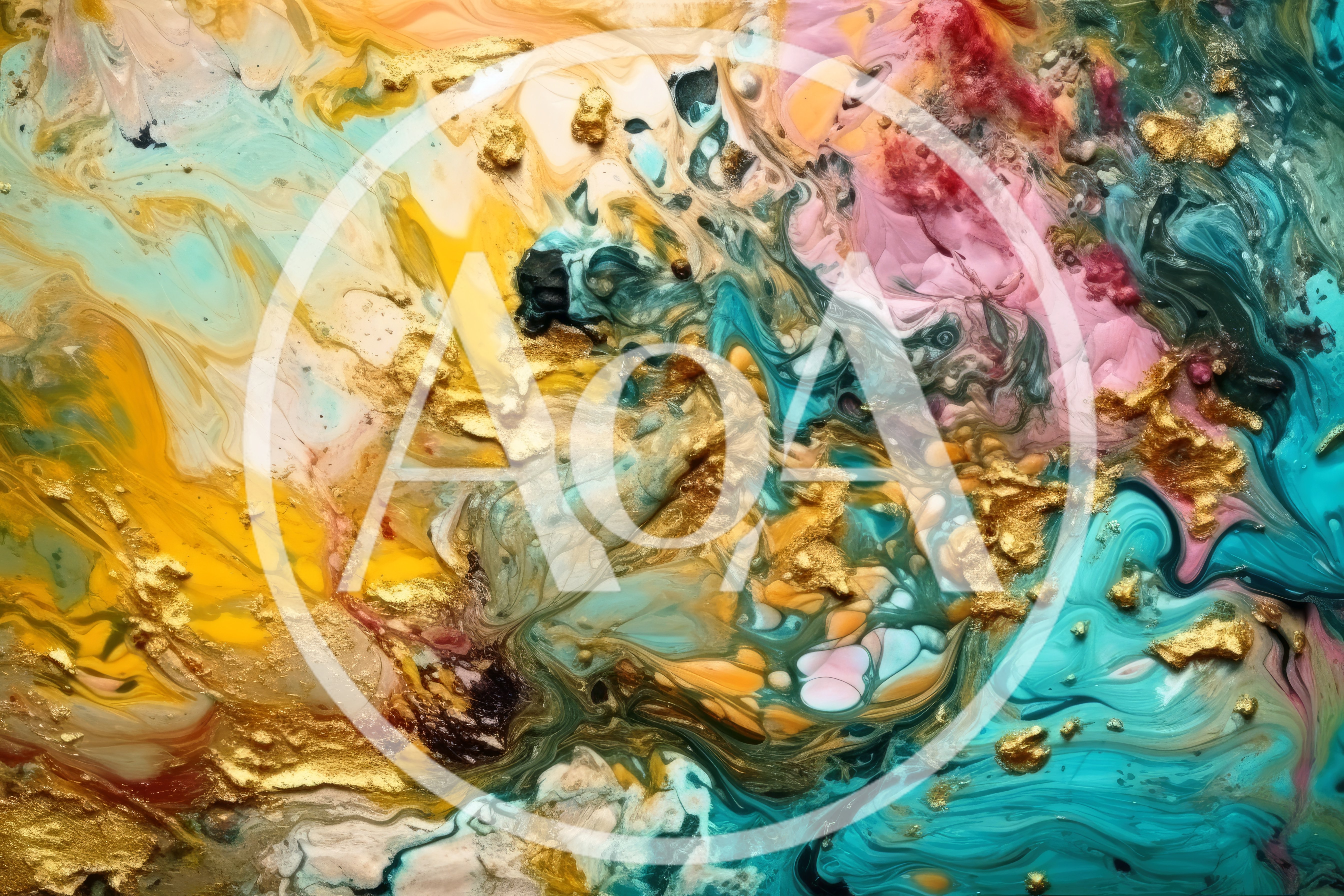 Abstract Fluid Acrylic Painting With Gold Leaf Accents