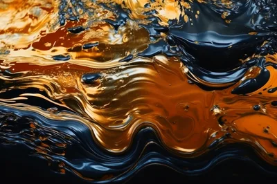 Abstract Liquid Gold And Dark Blue Paint Swirls