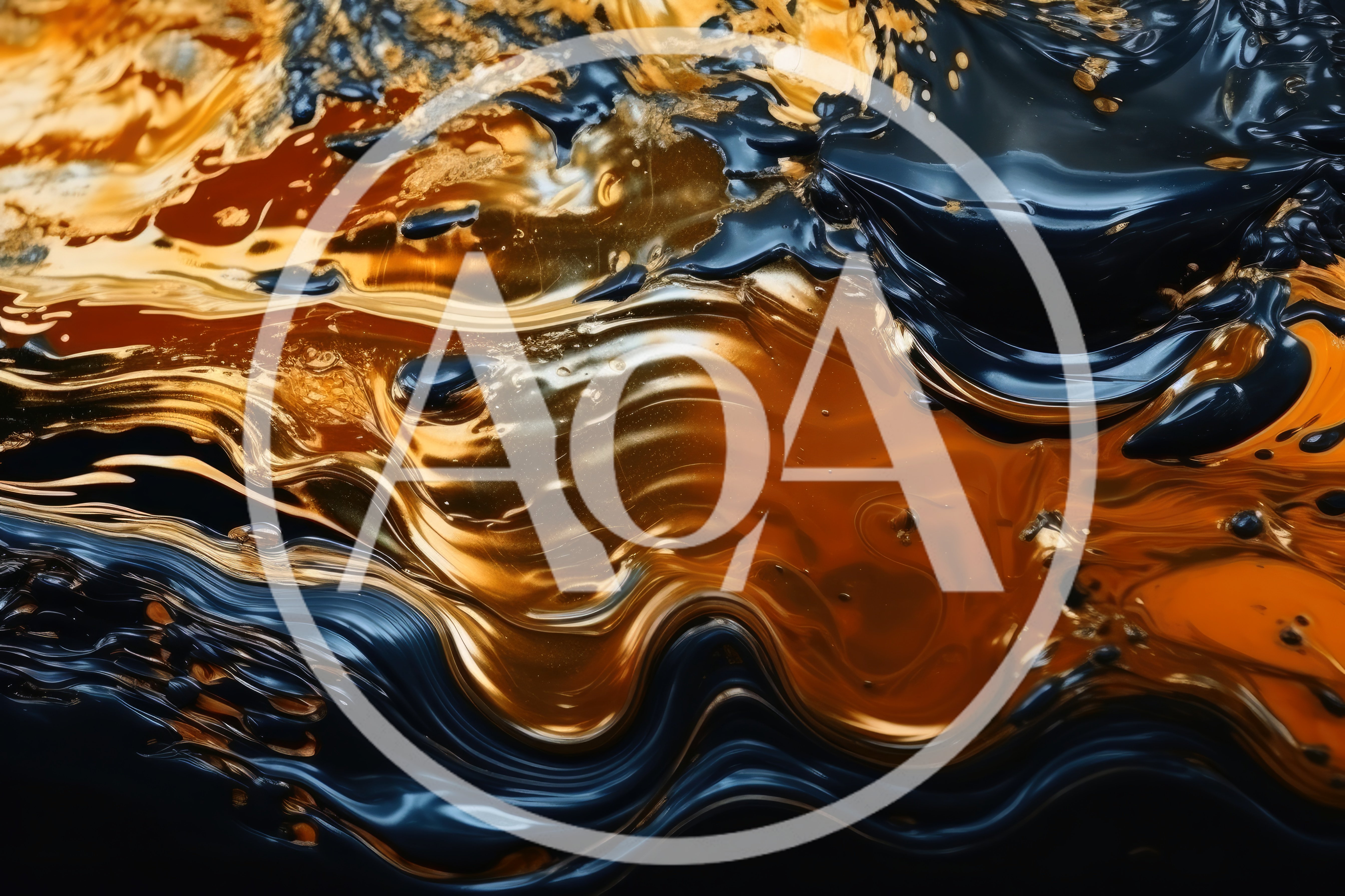 Abstract Liquid Gold And Dark Blue Paint Swirls