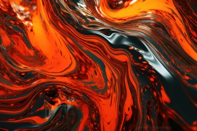Abstract Liquid Swirls Of Orange And Black