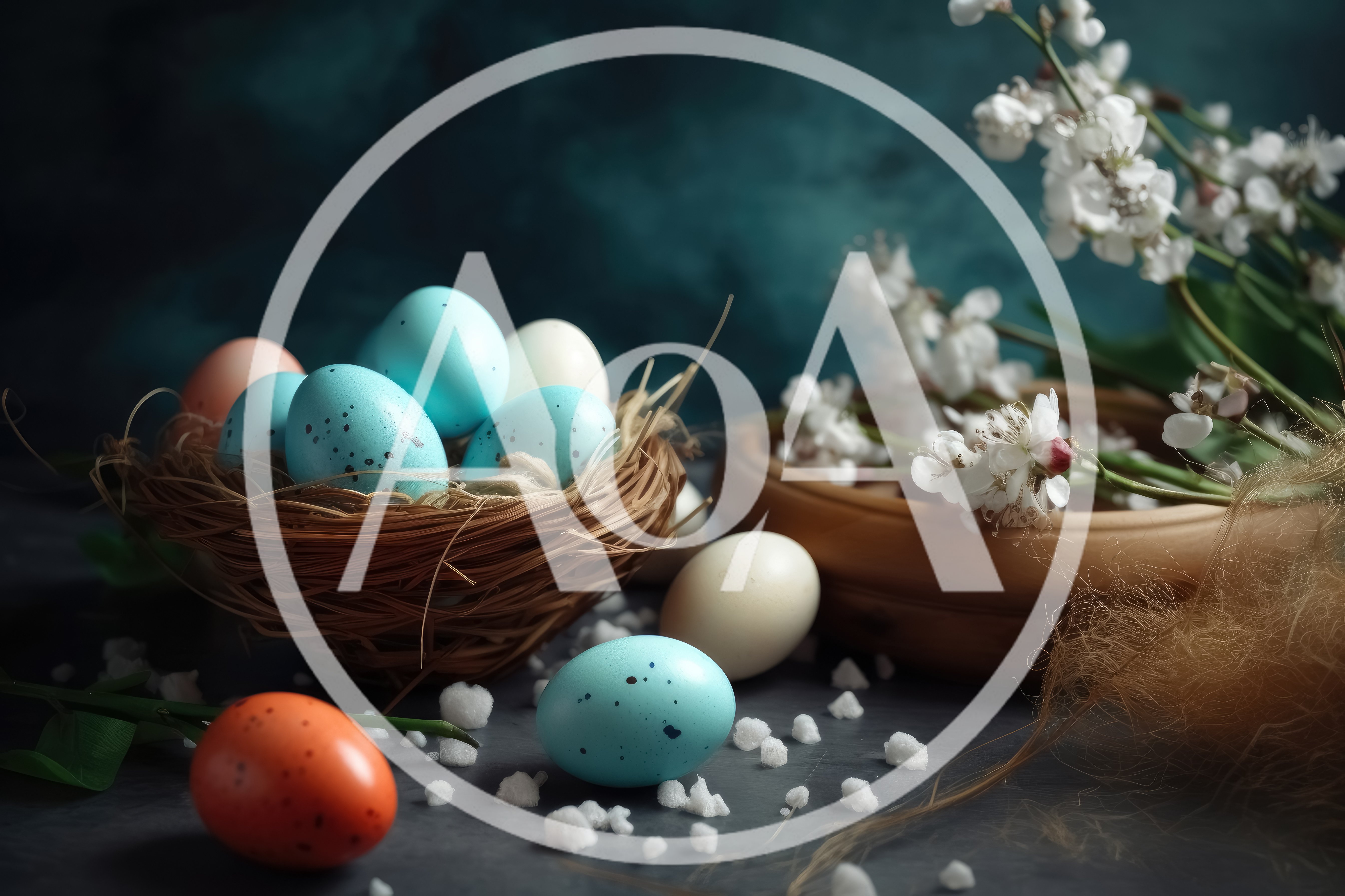 Easter Eggs In A Nest With Spring Flowers