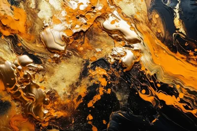 Abstract Gold And Orange Liquid Paint Swirls