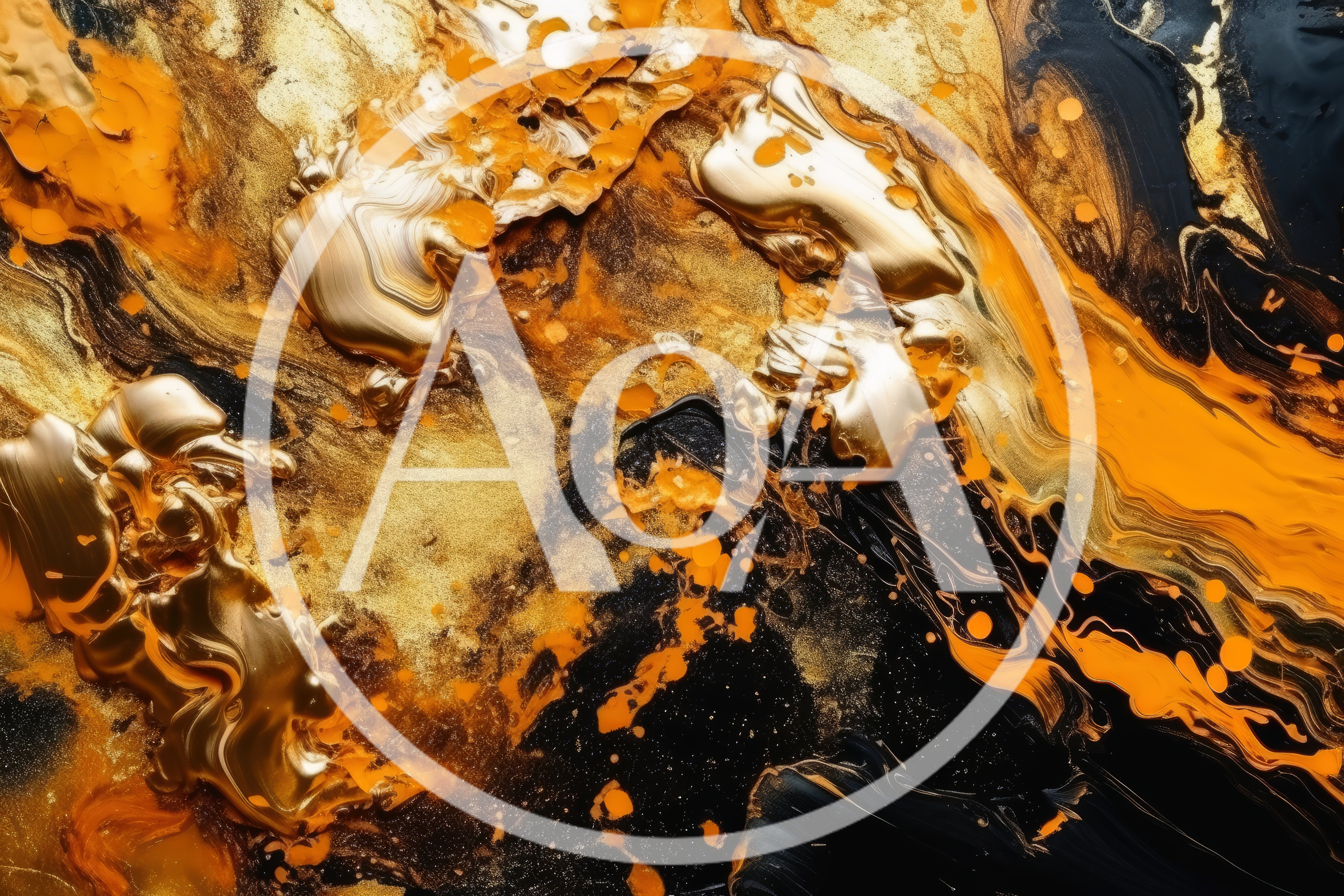 Abstract Gold And Orange Liquid Paint Swirls