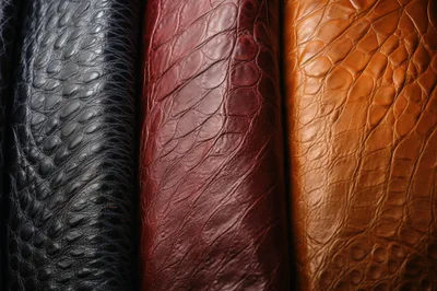 Three Rolls Of Textured Crocodile Leather Fabric