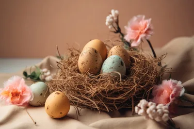 Easter Eggs In A Natural Straw Nest