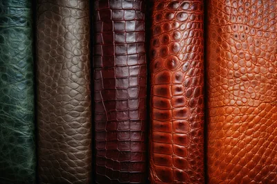 Five Rolls Of Textured Exotic Leather Samples