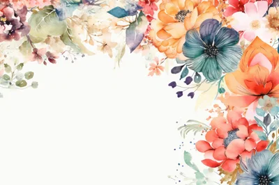 Watercolor Floral Border Frame With Vibrant Flowers