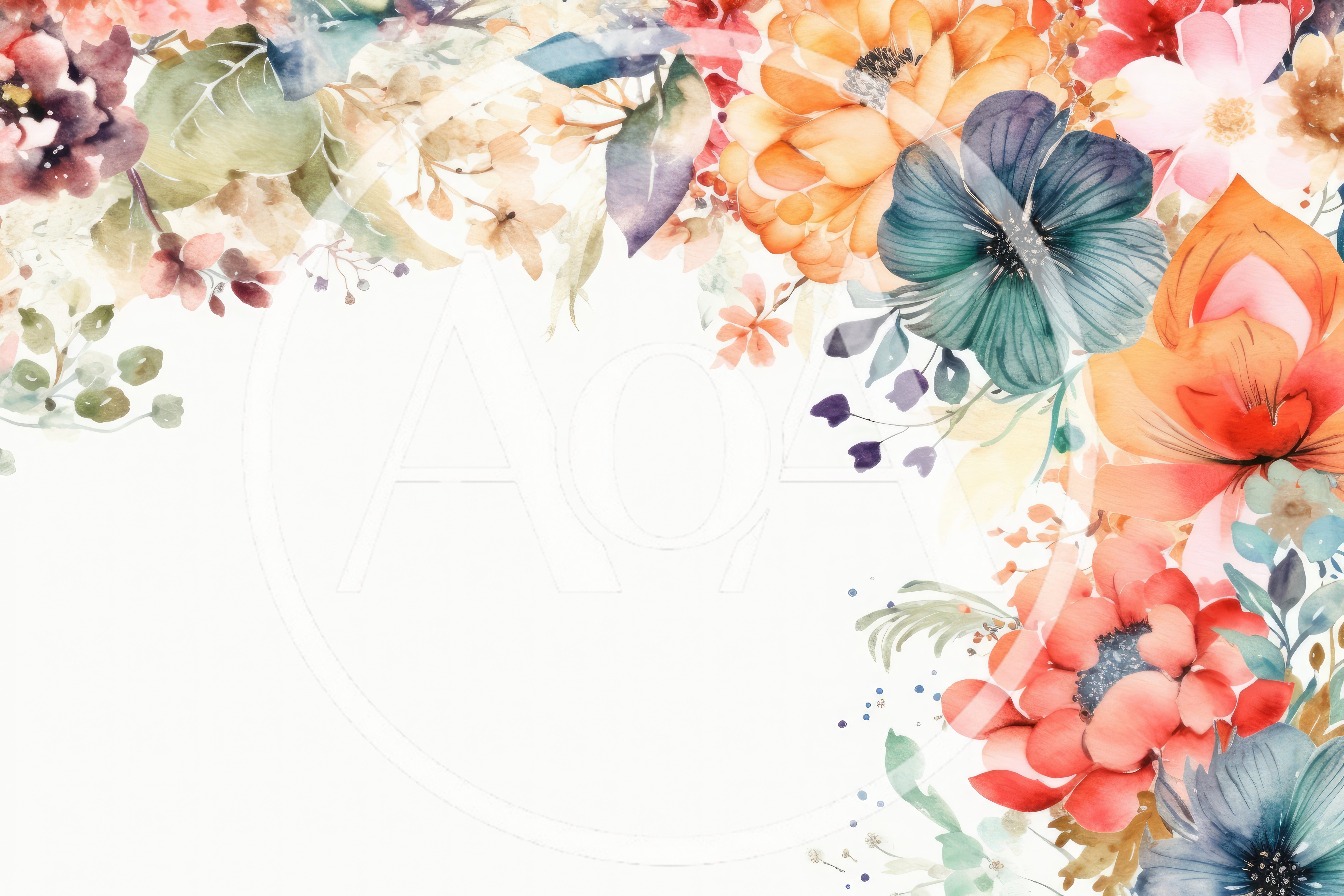 Watercolor Floral Border Frame With Vibrant Flowers