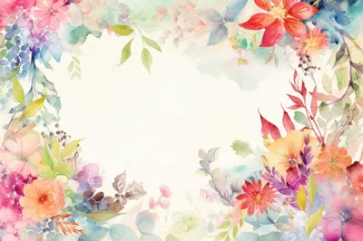 Watercolor Floral Frame With Vibrant Botanical Elements