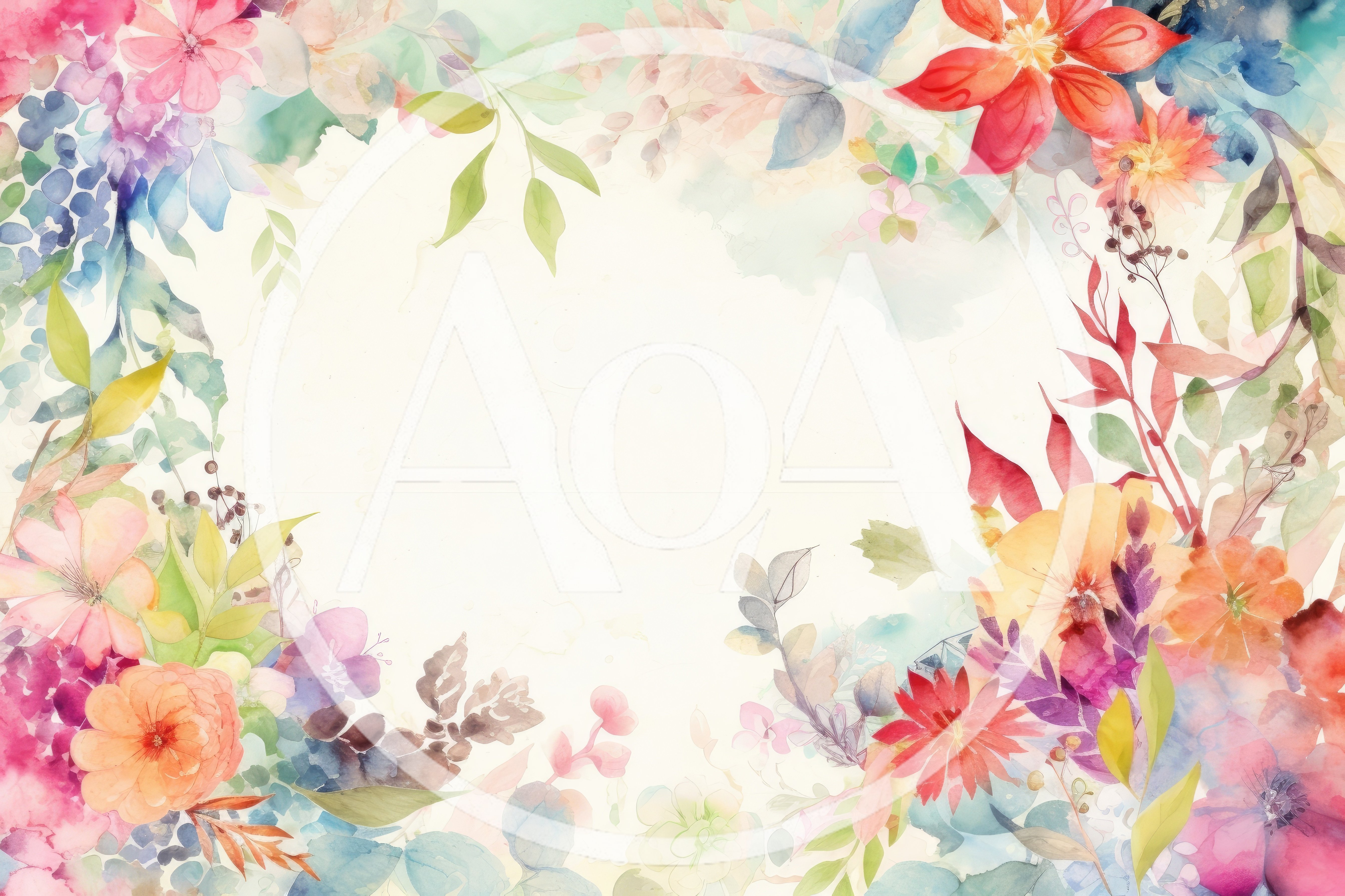 Watercolor Floral Frame With Vibrant Botanical Elements