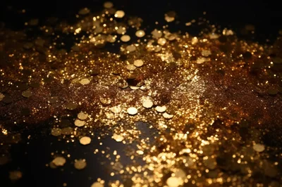 Golden Glitter Particles Scattered On Dark Background