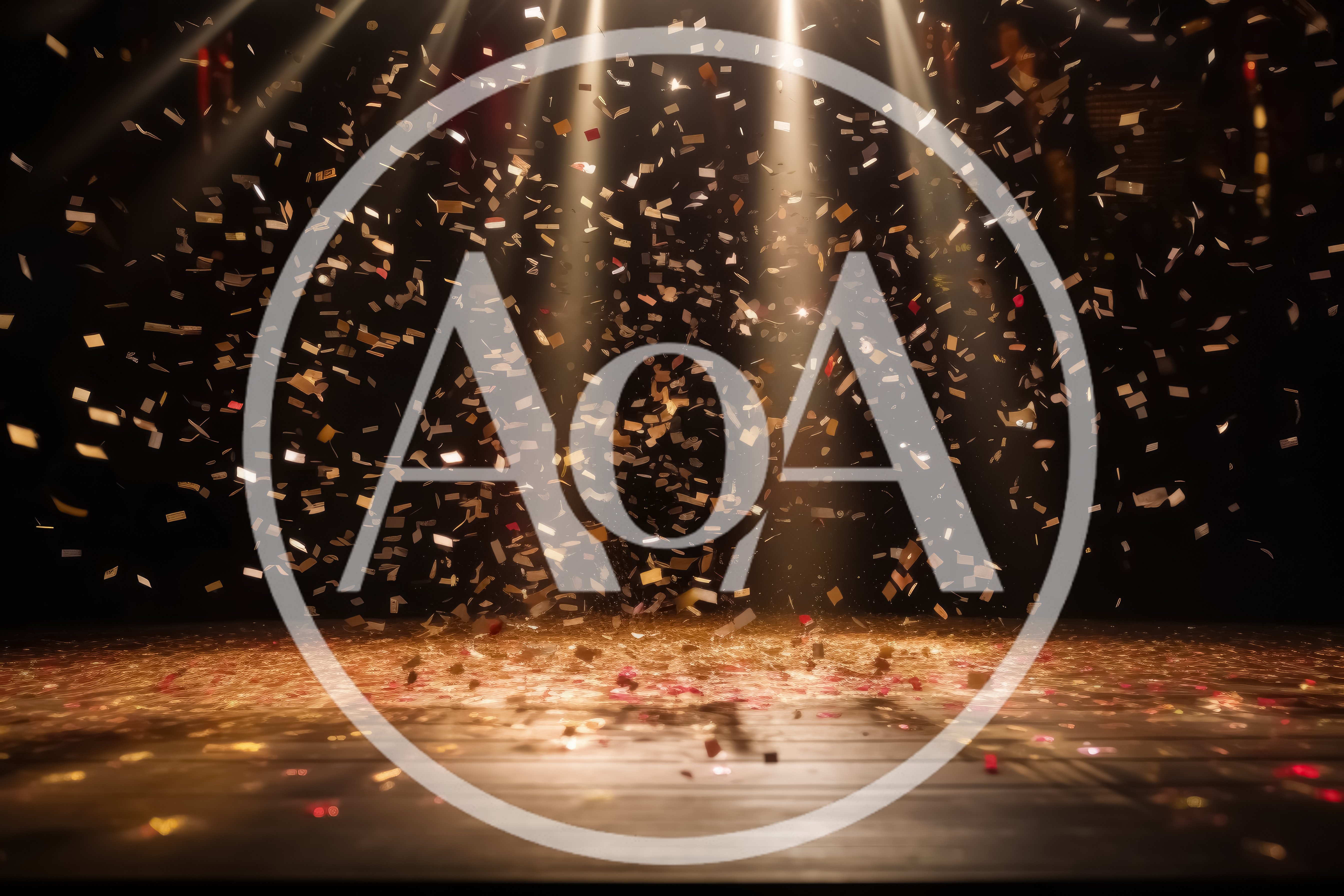 Golden Confetti Falling On A Dark Wooden Stage
