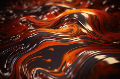 Abstract Liquid Swirls Of Orange And Black