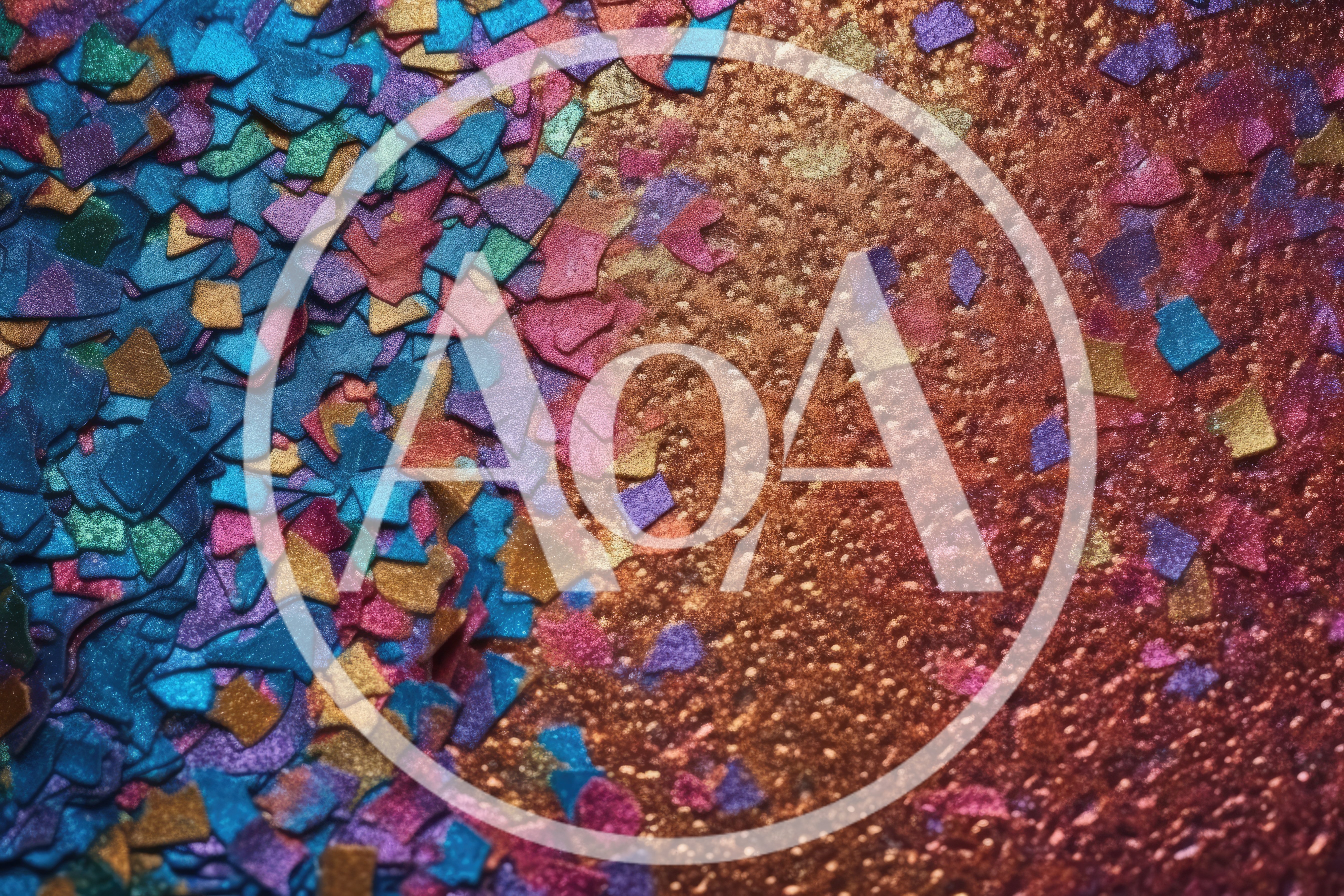 Colorful Metallic Confetti Scattered On Textured Copper Surface