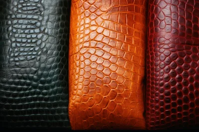 Three Strips Of Textured Crocodile Leather