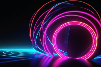 Abstract Neon Light Rings and Glowing Circular Patterns