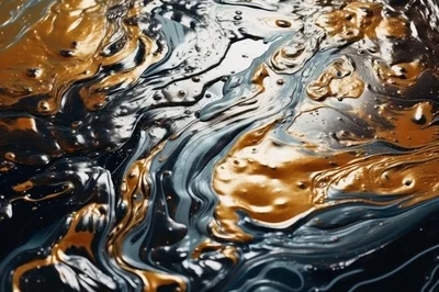 Abstract Liquid Gold and Dark Blue Paint Swirls