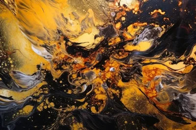 Abstract Fluid Acrylic Painting With Gold And Black Swirls