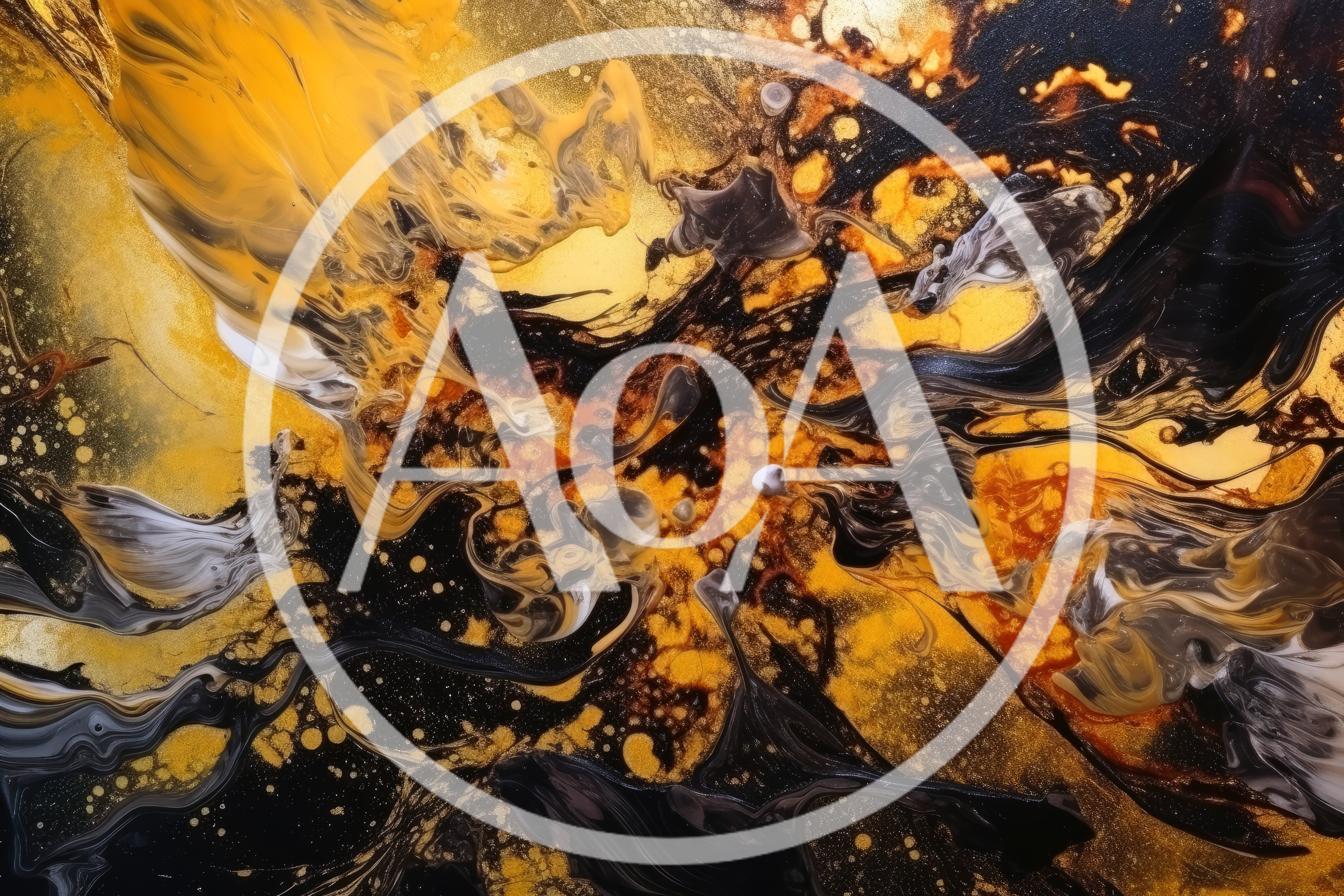 Abstract Fluid Acrylic Painting With Gold And Black Swirls