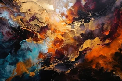 Abstract Fluid Art With Gold And Vibrant Colors