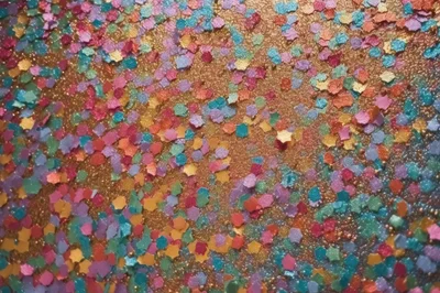 Multicolor Hexagonal Glitter Particles On Gold Background