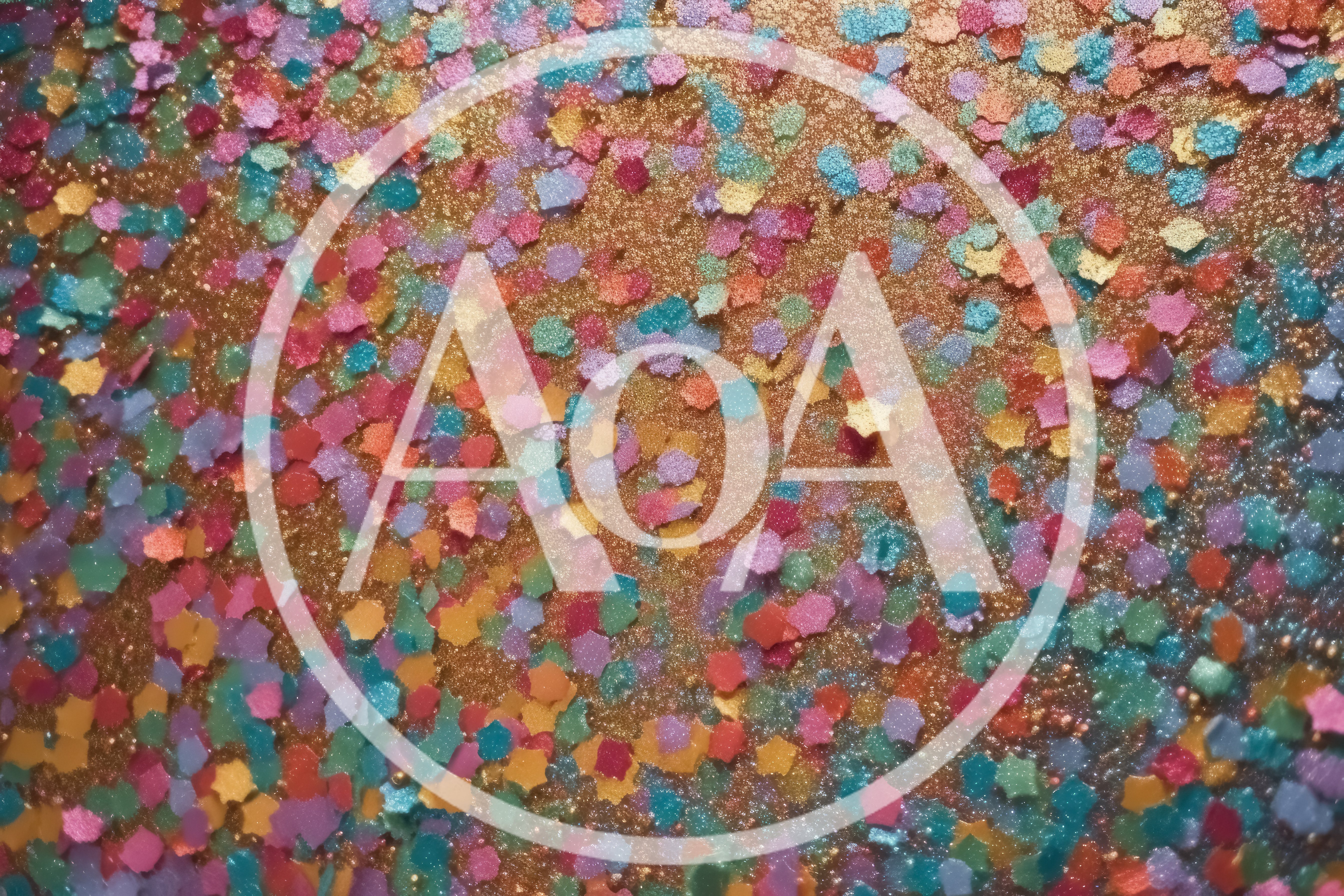 Multicolor Hexagonal Glitter Particles On Gold Background