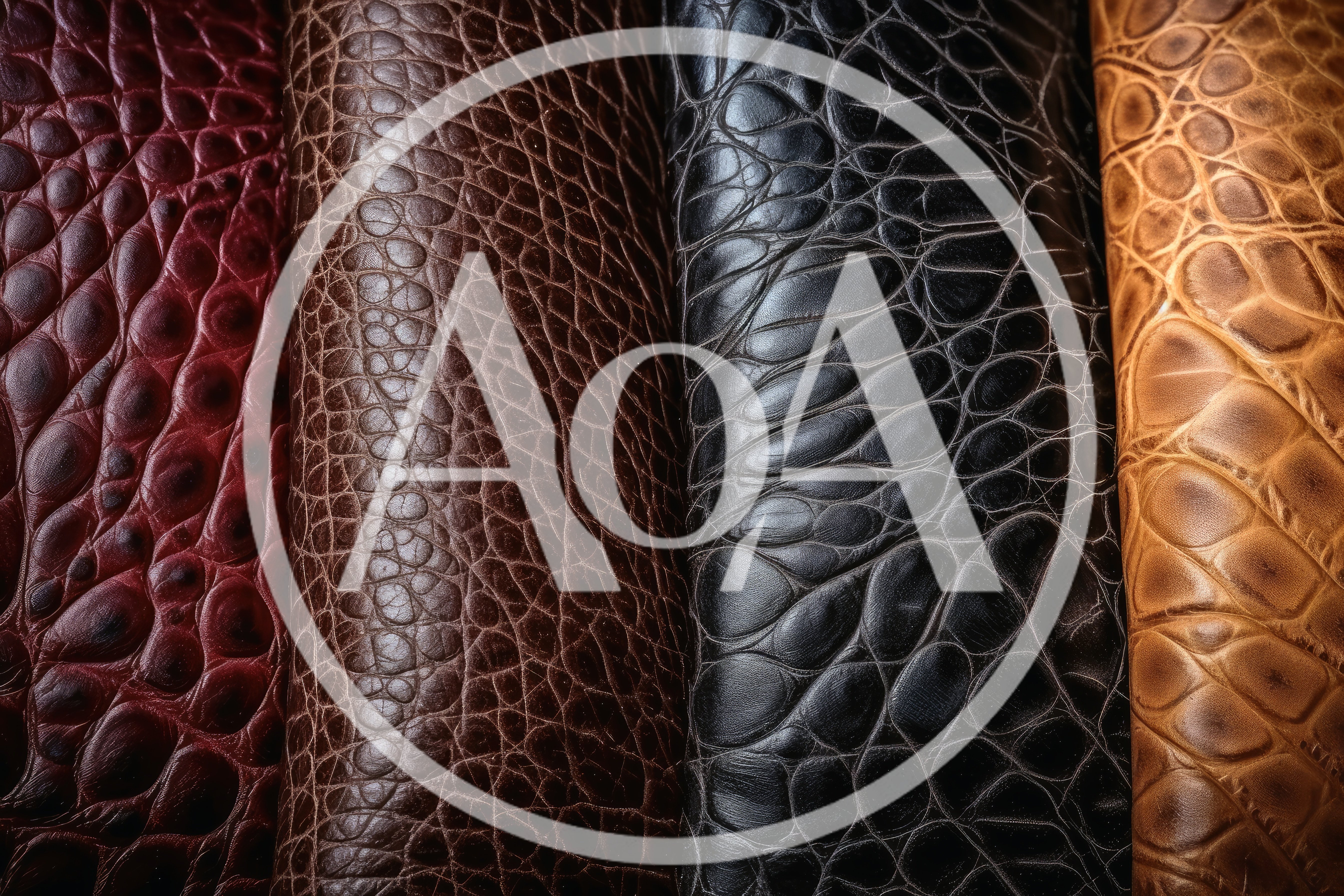 Four Rolls Of Textured Exotic Leather In Different Colors