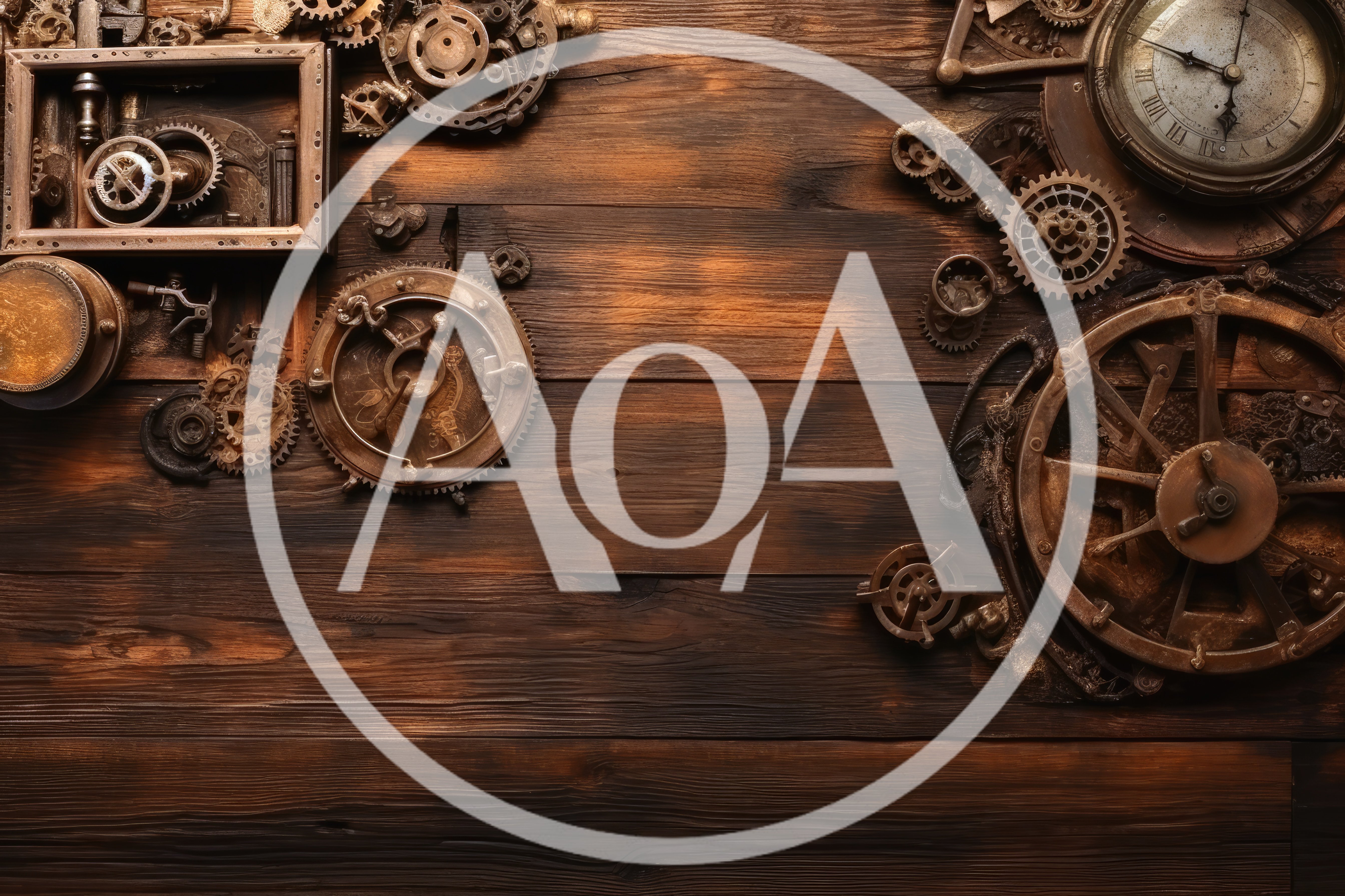 Steampunk Clockwork Gears And Mechanisms On Wooden Background