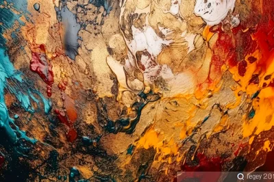 Abstract Acrylic Pour Painting With Gold And Vibrant Colors